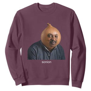 Viral Sonion Surreal Meme Sweatshirt Funny Crying Onion Man Aesthetic Joke TS02 Maroon Print Your Wear