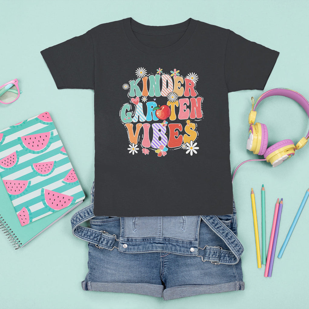 Kindergarten Vibes T Shirt For Kid 1st Day Of School Retro Groovy TS02 Black Printyourwear