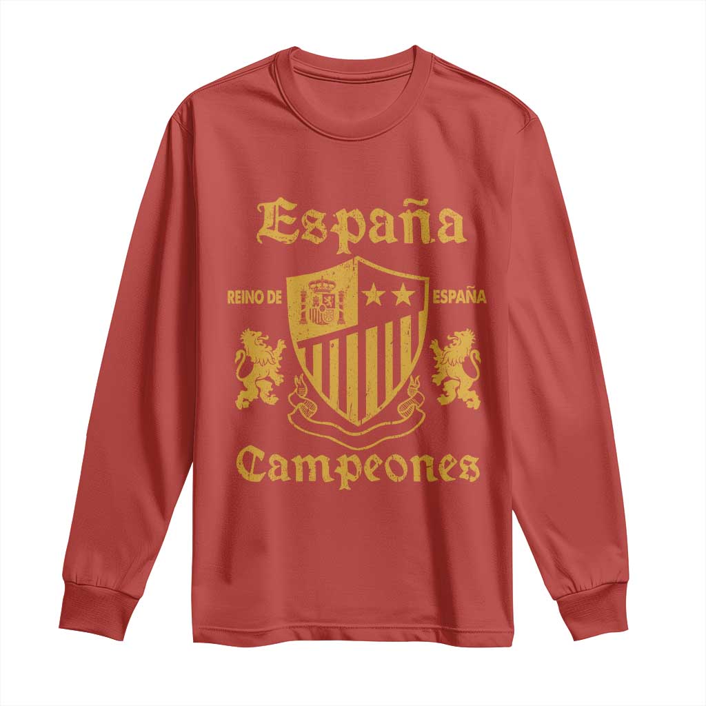 Reino De Espana Campeones Crest Graphic Long Sleeve Shirt Vintage Spain Champions 2 Stars Spanish Pride Sports Fan TS02 Red Print Your Wear