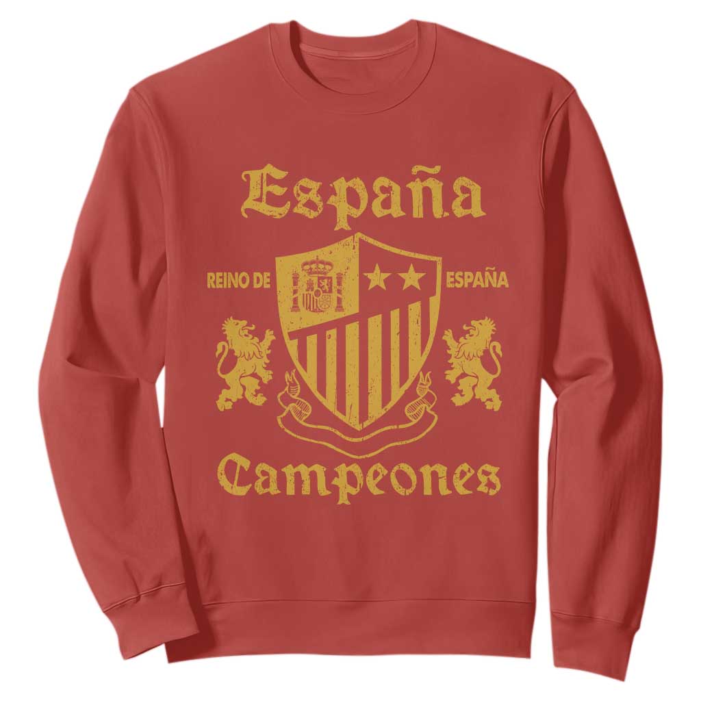Reino De Espana Campeones Crest Graphic Sweatshirt Vintage Spain Champions 2 Stars Spanish Pride Sports Fan TS02 Red Print Your Wear