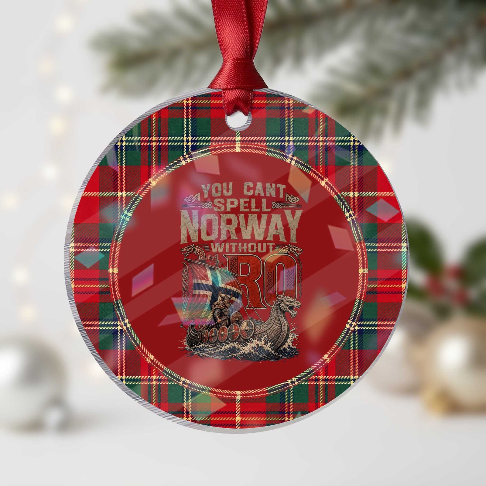Funny You Cant Spell Norway Without RO Holographic Acrylic Ornament Vintage Longship Viking Row Spirit Heritage
