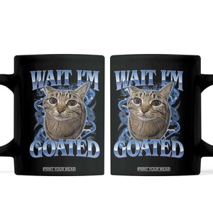 Funny Cat Blue Flame Y2K Bootleg Meme Graphic Coffee Mug Wait Im Goated Retro Internet Culture Humor TS02 Black Print Your Wear