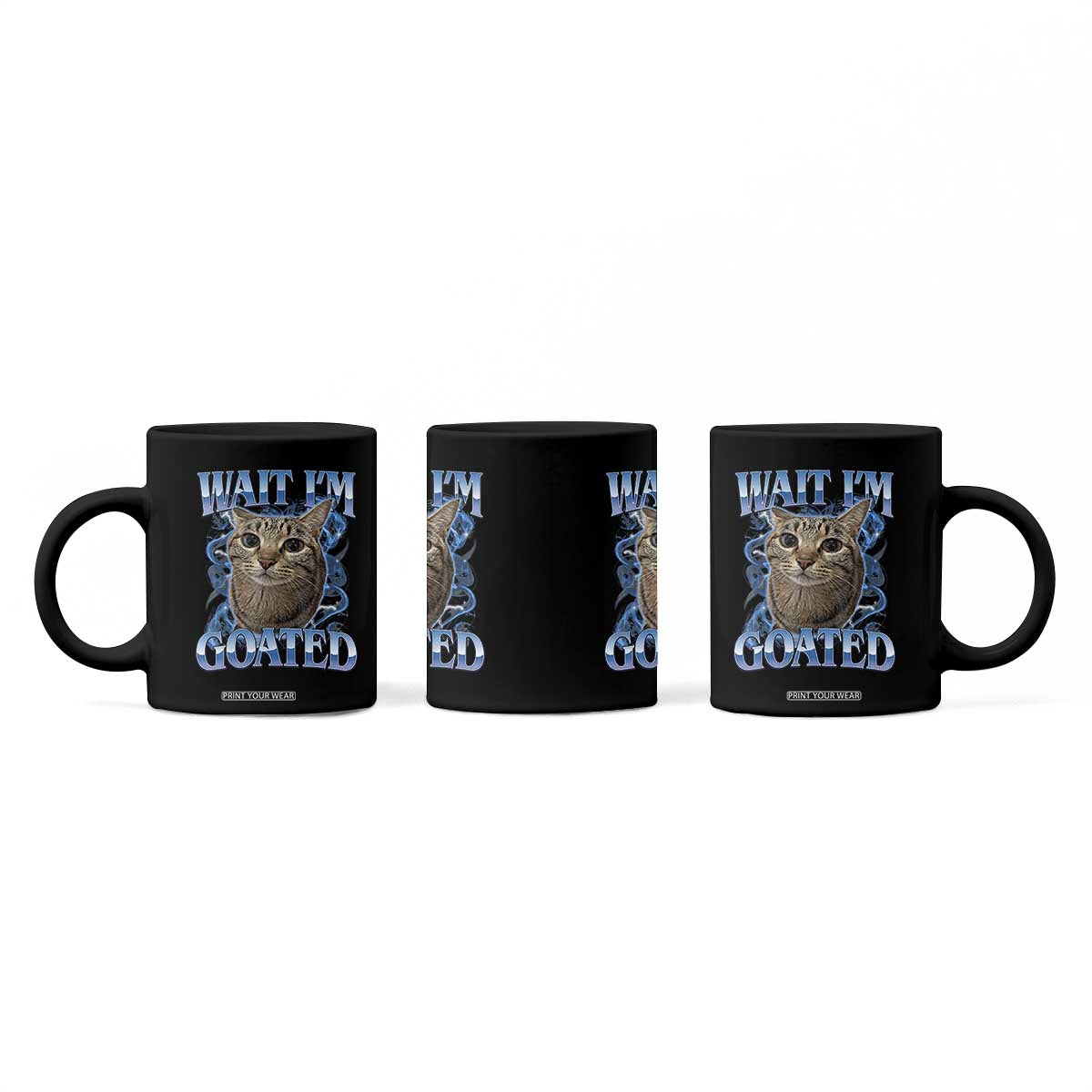 Funny Cat Blue Flame Y2K Bootleg Meme Graphic Coffee Mug Wait Im Goated Retro Internet Culture Humor TS02 Print Your Wear