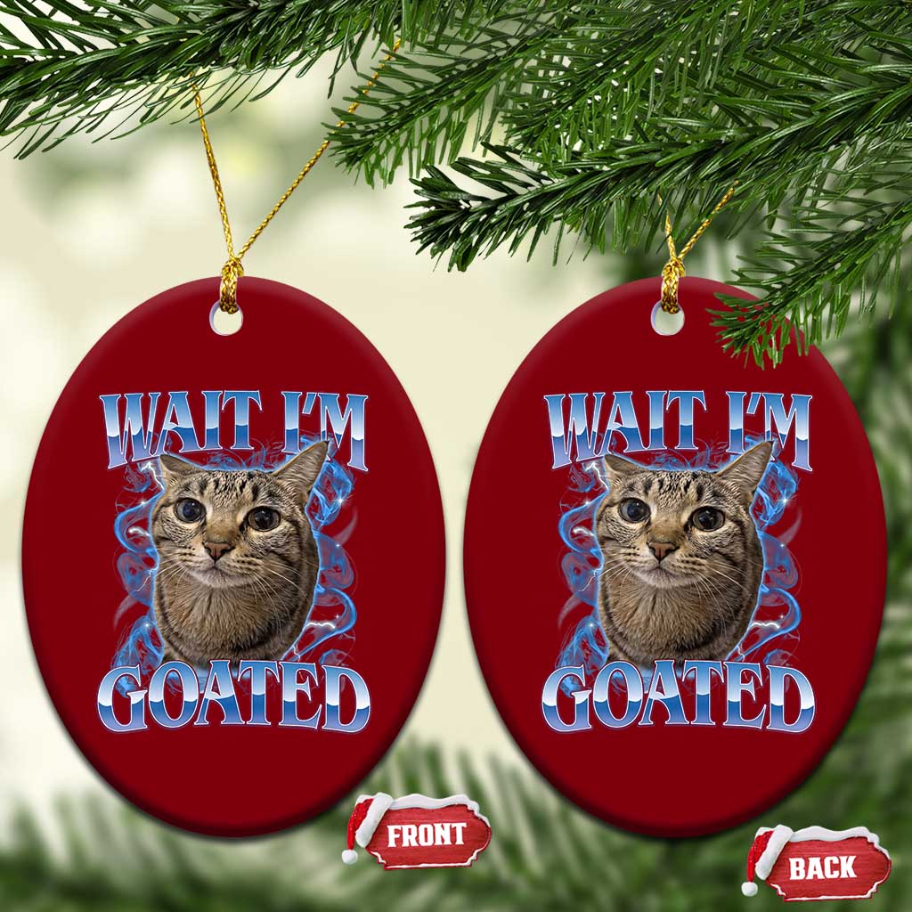 Funny Cat Blue Flame Y2K Bootleg Meme Graphic Ceramic Ornament Wait Im Goated Retro Internet Culture Humor TS02 Print Your Wear