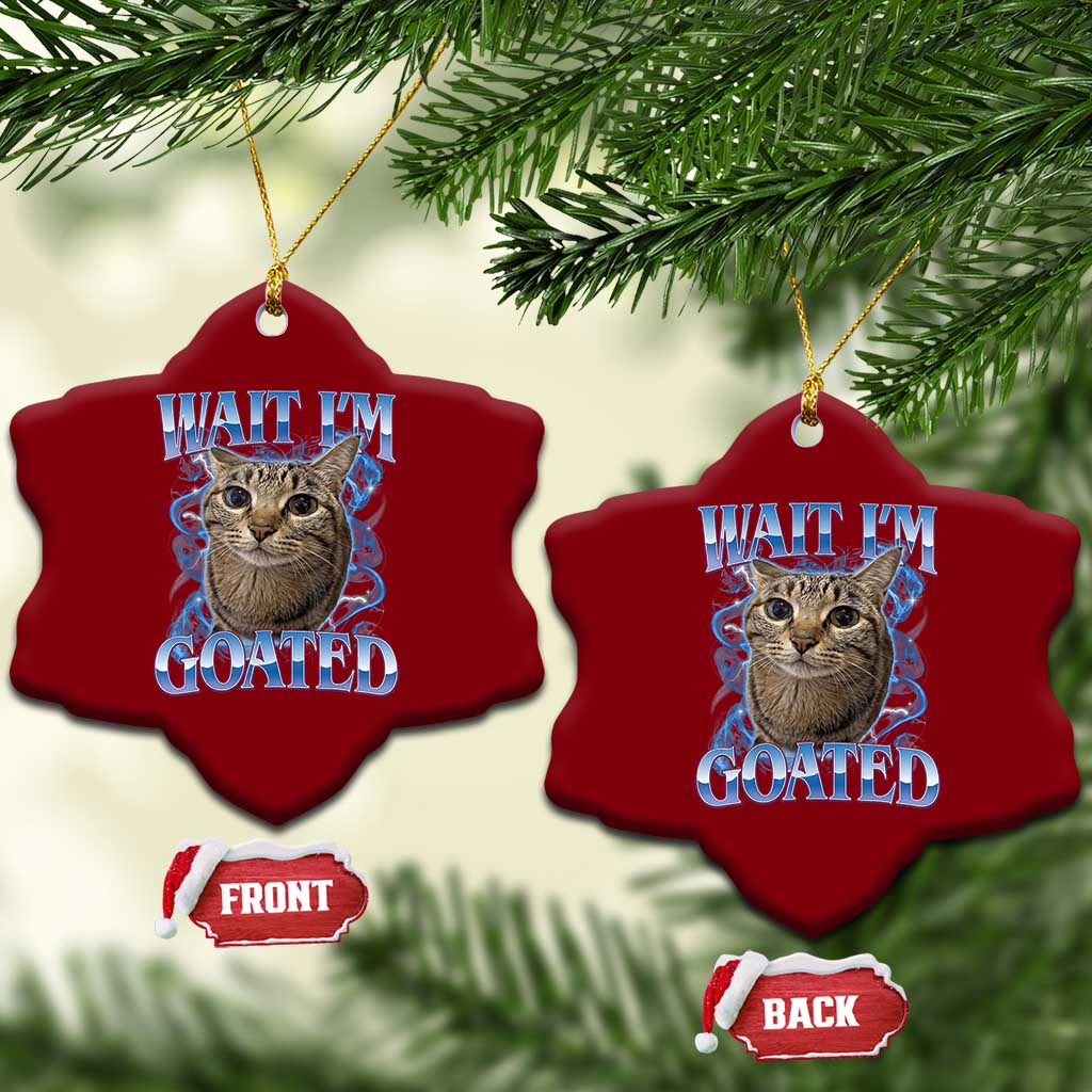 Funny Cat Blue Flame Y2K Bootleg Meme Graphic Ceramic Ornament Wait Im Goated Retro Internet Culture Humor TS02 Print Your Wear