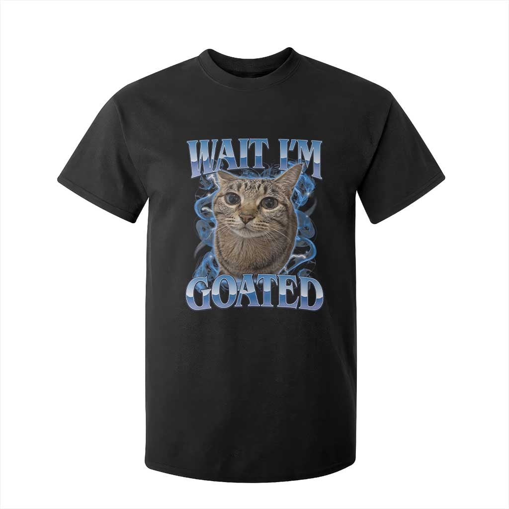 Funny Cat Blue Flame Y2K Bootleg Meme Graphic T Shirt For Kid Wait Im Goated Retro Internet Culture Humor TS02 Black Print Your Wear