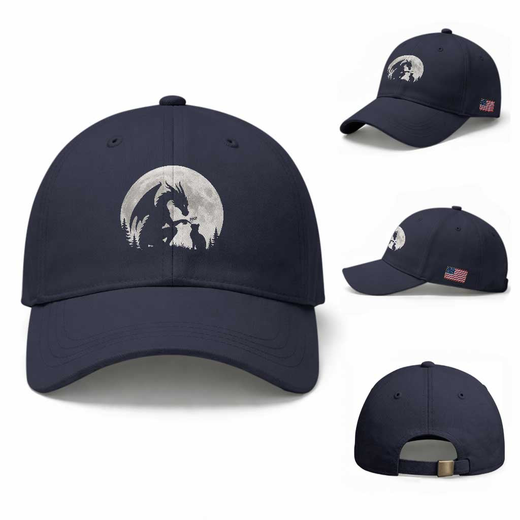 Dragon Boop Cat Full Moon Graphic Baseball Cap Cute Fantasy Animal RPG Gamers TS02 Baseball Cap Universal Fit Navy Print Your Wear