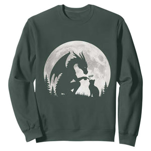 Dragon Boop Cat Full Moon Graphic Sweatshirt Cute Fantasy Animal RPG Gamers TS02 Dark Forest Green Print Your Wear