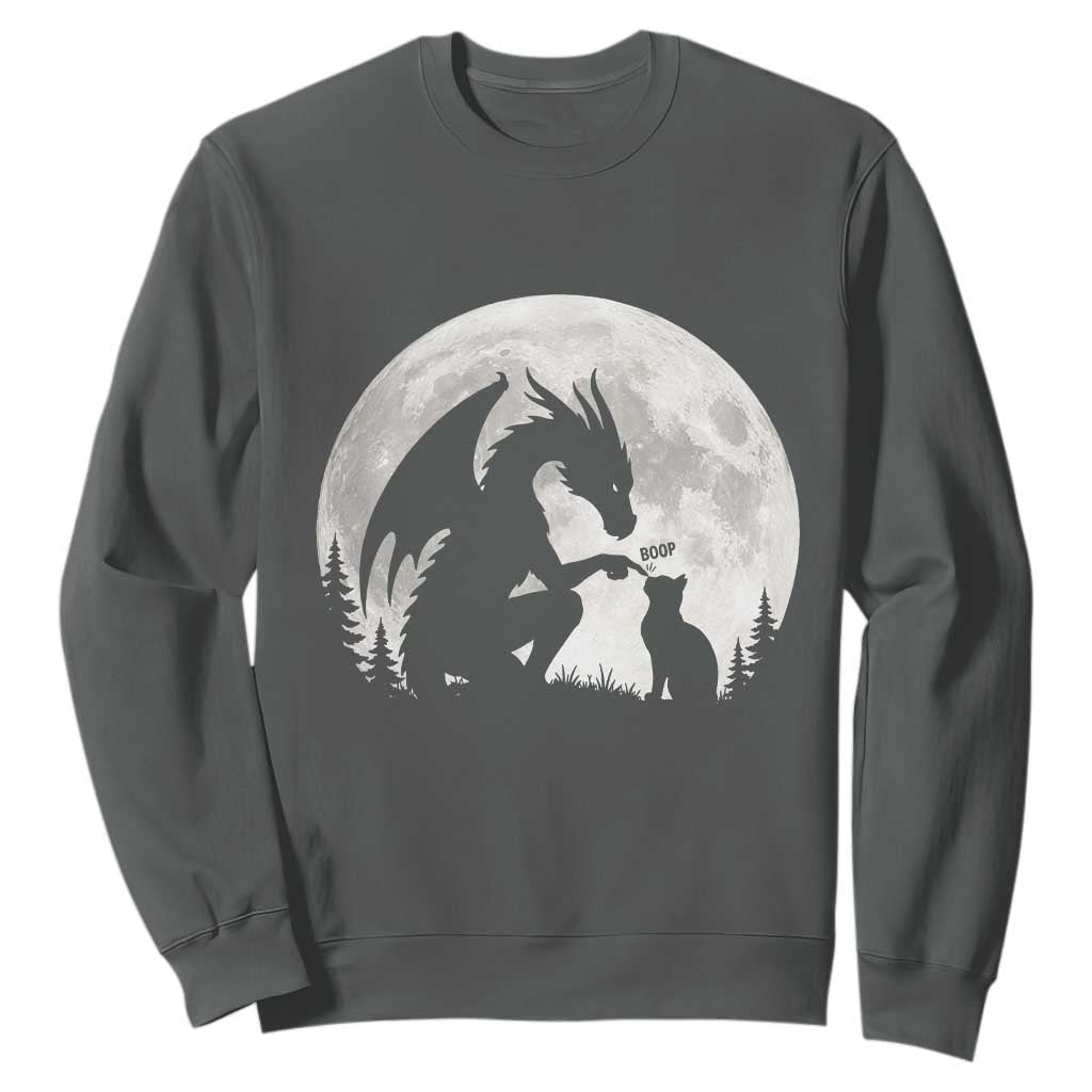 Dragon Boop Cat Full Moon Graphic Sweatshirt Cute Fantasy Animal RPG Gamers TS02 Dark Heather Print Your Wear