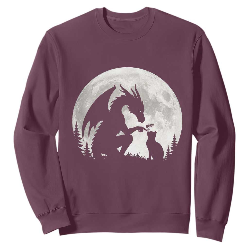 Dragon Boop Cat Full Moon Graphic Sweatshirt Cute Fantasy Animal RPG Gamers TS02 Maroon Print Your Wear