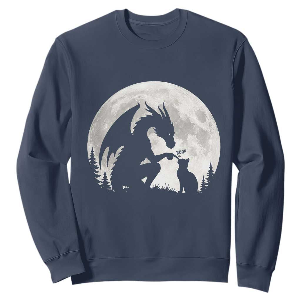 Dragon Boop Cat Full Moon Graphic Sweatshirt Cute Fantasy Animal RPG Gamers TS02 Navy Print Your Wear