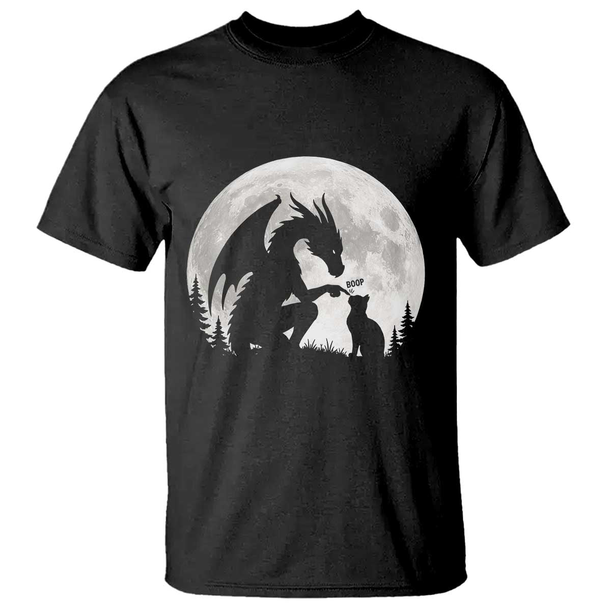 Dragon Boop Cat Full Moon Graphic T Shirt Cute Fantasy Animal RPG Gamers TS02 Black Print Your Wear
