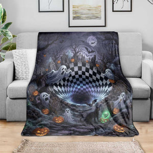 Horror Graveyard Ghosts Checkerboard Vortex 3D Halloween Optical Illusion Throw Blanket