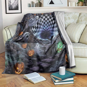 Horror Graveyard Ghosts Checkerboard Vortex 3D Halloween Optical Illusion Throw Blanket