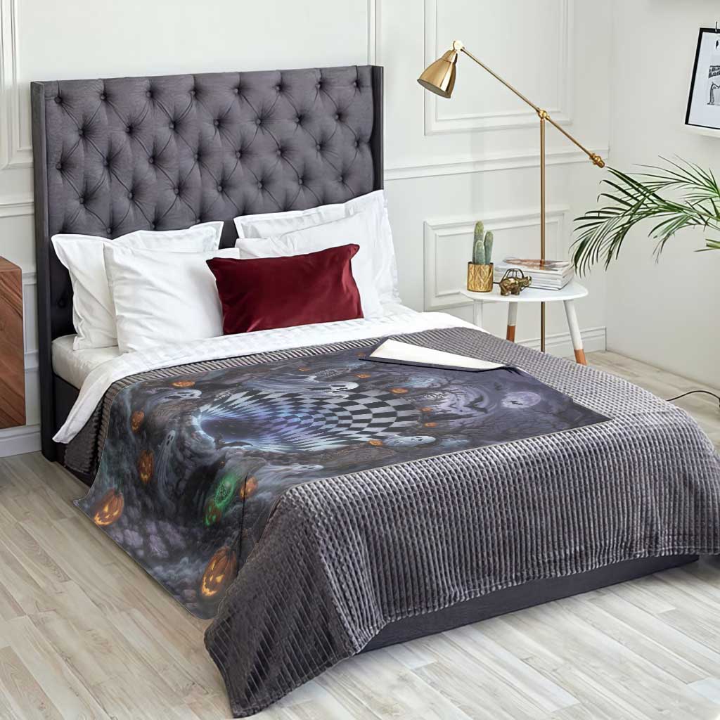Horror Graveyard Ghosts Checkerboard Vortex 3D Halloween Optical Illusion Throw Blanket