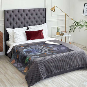 Horror Graveyard Ghosts Checkerboard Vortex 3D Halloween Optical Illusion Throw Blanket