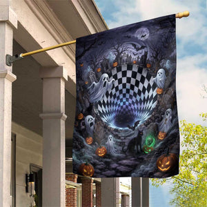 Horror Graveyard Ghosts Checkerboard Vortex 3D Halloween Optical Illusion Garden Flag