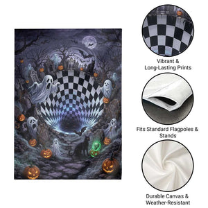 Horror Graveyard Ghosts Checkerboard Vortex 3D Halloween Optical Illusion Garden Flag
