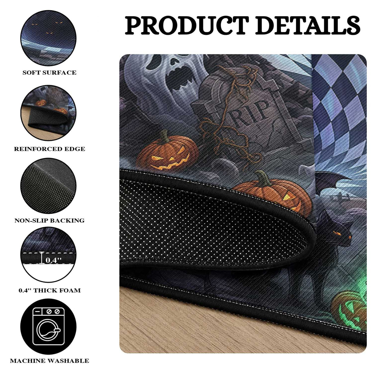 Horror Graveyard Ghosts Checkerboard Vortex 3D Halloween Optical Illusion Round Rug
