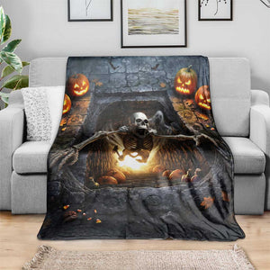 Screaming Skeleton Dungeon Pit 3D Halloween Optical Illusion Throw Blanket Spooky Glowing Pumpkin Graphic