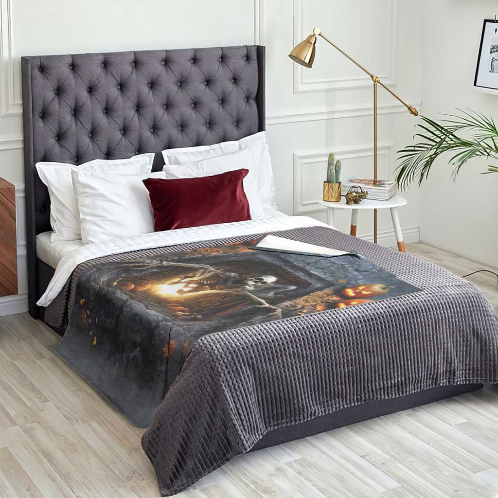 Screaming Skeleton Dungeon Pit 3D Halloween Optical Illusion Throw Blanket Spooky Glowing Pumpkin Graphic