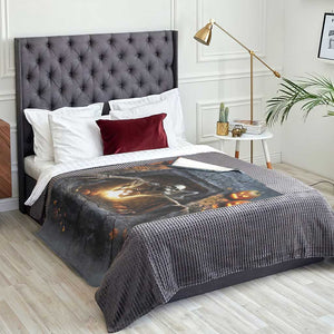 Screaming Skeleton Dungeon Pit 3D Halloween Optical Illusion Throw Blanket Spooky Glowing Pumpkin Graphic