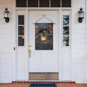 Screaming Skeleton Dungeon Pit 3D Halloween Optical Illusion Garden Flag Spooky Glowing Pumpkin Graphic