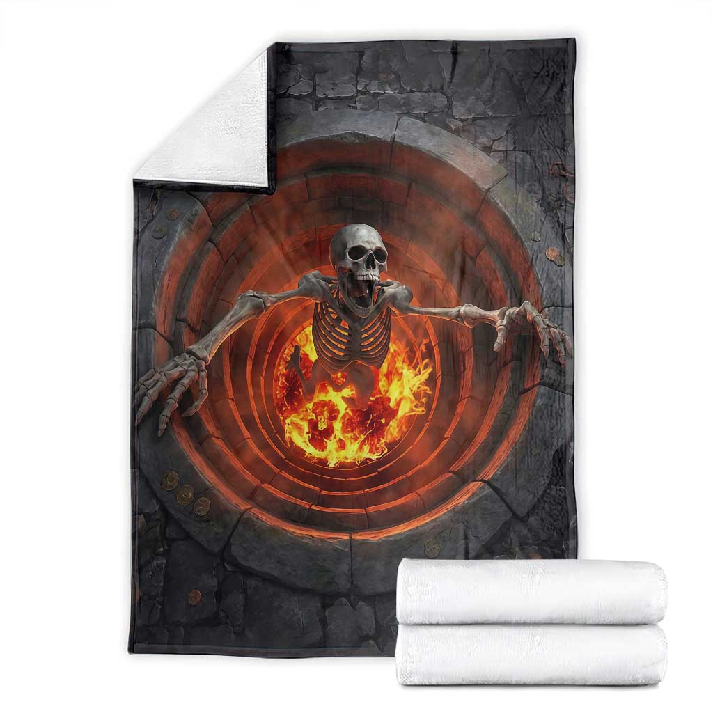 Screaming Skeleton from Fiery Pit 3D Halloween Optical Illusion Throw Blanket Spooky Gothic Horror Graphic