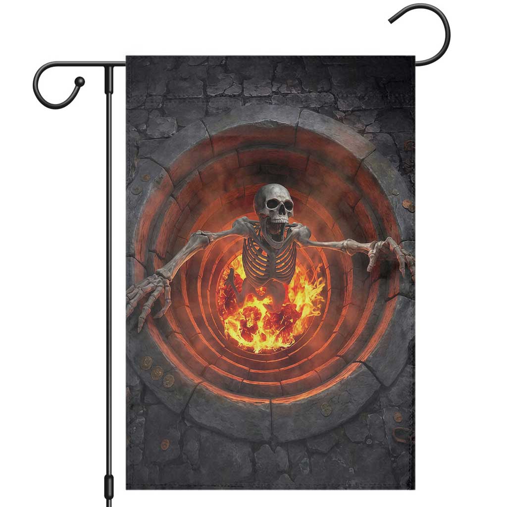 Screaming Skeleton from Fiery Pit 3D Halloween Optical Illusion Garden Flag Spooky Gothic Horror Graphic