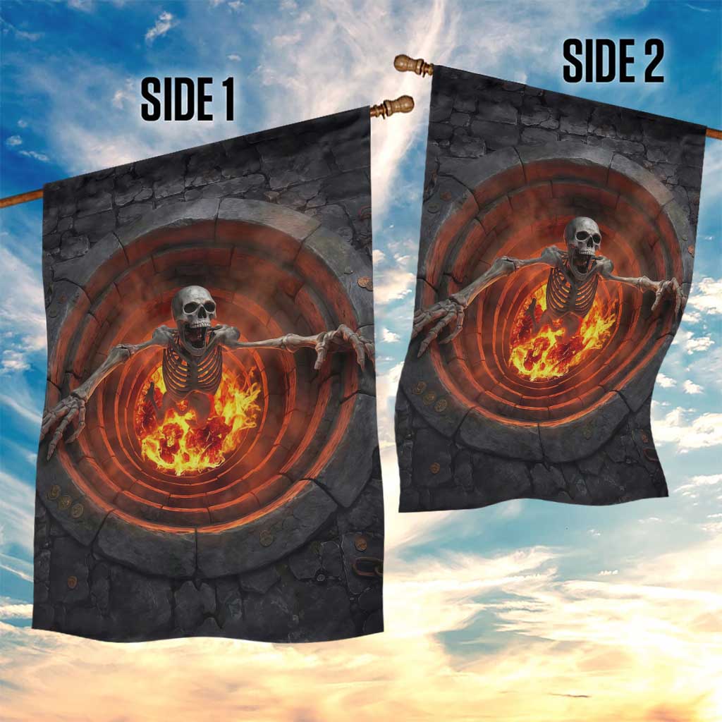 Screaming Skeleton from Fiery Pit 3D Halloween Optical Illusion Garden Flag Spooky Gothic Horror Graphic