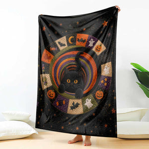 Cute Black Cat Patchwork Quilt Vortex 3D Halloween Optical Illusion Throw Blanket