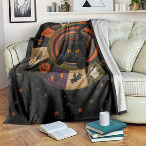 Cute Black Cat Patchwork Quilt Vortex 3D Halloween Optical Illusion Throw Blanket