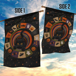 Cute Black Cat Patchwork Quilt Vortex 3D Halloween Optical Illusion Garden Flag
