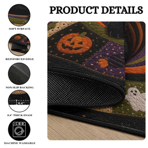 Cute Black Cat Patchwork Quilt Vortex 3D Halloween Optical Illusion Round Rug
