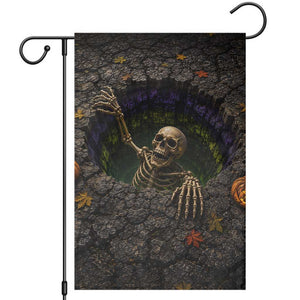 Skeleton Crawling Out Ground Pit 3D Halloween Optical Illusion Garden Flag Spooky Gothic Horror Graphic