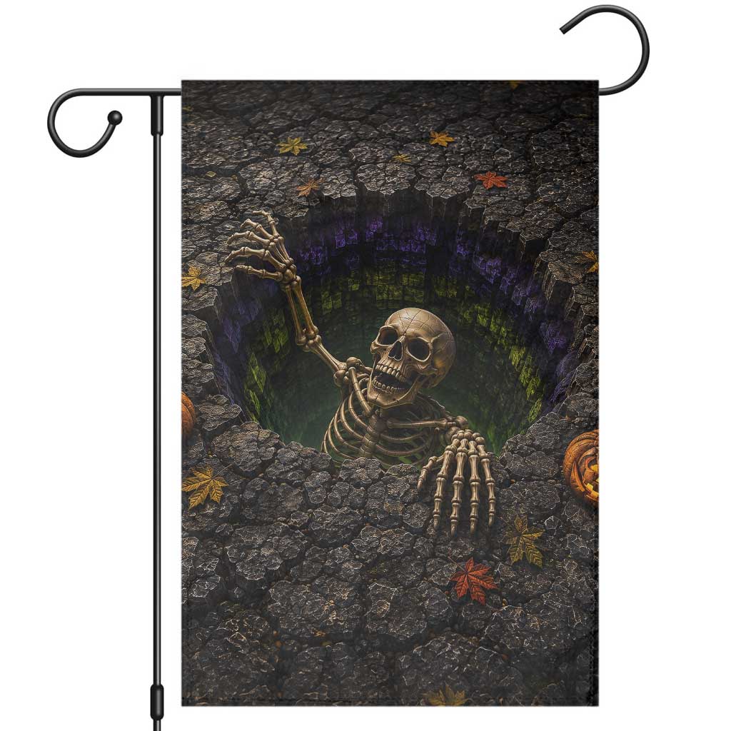 Skeleton Crawling Out Ground Pit 3D Halloween Optical Illusion Garden Flag Spooky Gothic Horror Graphic