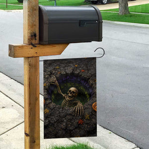 Skeleton Crawling Out Ground Pit 3D Halloween Optical Illusion Garden Flag Spooky Gothic Horror Graphic