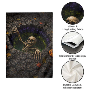 Skeleton Crawling Out Ground Pit 3D Halloween Optical Illusion Garden Flag Spooky Gothic Horror Graphic