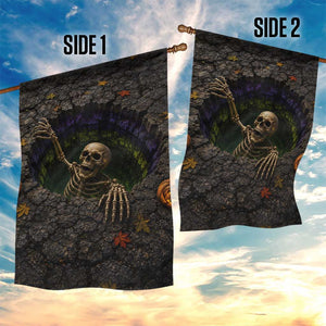 Skeleton Crawling Out Ground Pit 3D Halloween Optical Illusion Garden Flag Spooky Gothic Horror Graphic
