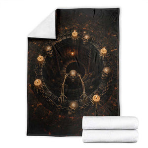 Spooky Halloween Skeleton Dungeon Pit 3D Optical Illusion Throw Blanket Candles Gothic Horror Graphic