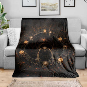 Spooky Halloween Skeleton Dungeon Pit 3D Optical Illusion Throw Blanket Candles Gothic Horror Graphic