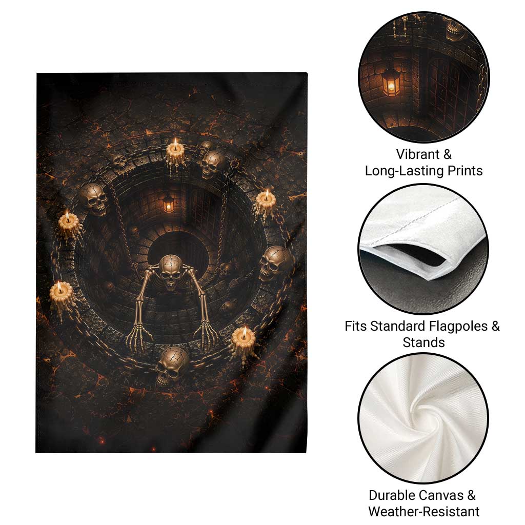 Spooky Halloween Skeleton Dungeon Pit 3D Optical Illusion Garden Flag Candles Gothic Horror Graphic