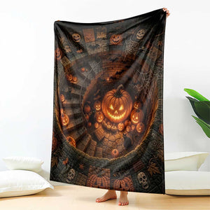 Haunted Pumpkin Cellar 3D Halloween Optical Illusion Throw Blanket Glowing Jack O Lantern Spiral Staircase Graphic
