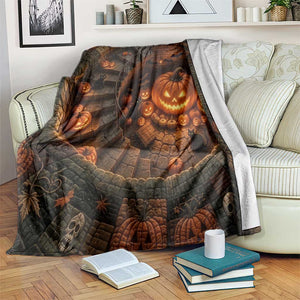 Haunted Pumpkin Cellar 3D Halloween Optical Illusion Throw Blanket Glowing Jack O Lantern Spiral Staircase Graphic