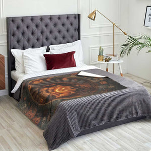 Haunted Pumpkin Cellar 3D Halloween Optical Illusion Throw Blanket Glowing Jack O Lantern Spiral Staircase Graphic