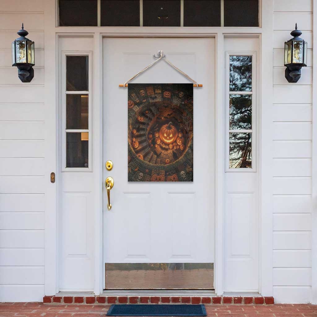 Haunted Pumpkin Cellar 3D Halloween Optical Illusion Garden Flag Glowing Jack O Lantern Spiral Staircase Graphic