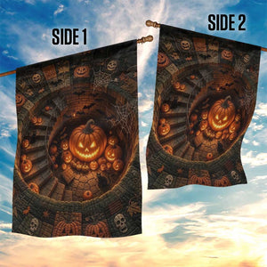 Haunted Pumpkin Cellar 3D Halloween Optical Illusion Garden Flag Glowing Jack O Lantern Spiral Staircase Graphic