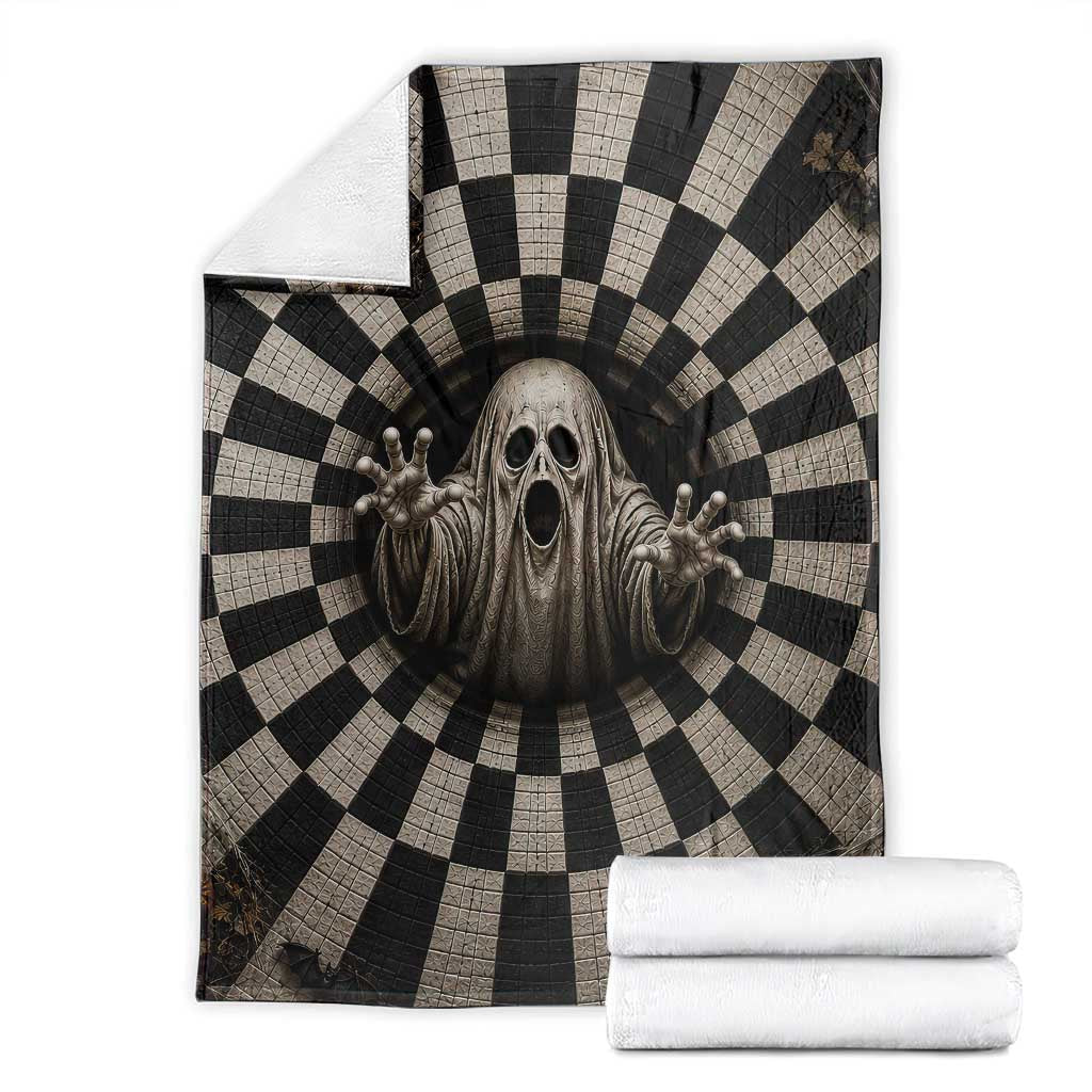 Spooky Screaming Ghost 3D Halloween Optical Illusion Throw Blanket Boo Sheet Checkerboard Vortex Graphic