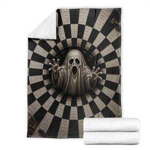 Spooky Screaming Ghost 3D Halloween Optical Illusion Throw Blanket Boo Sheet Checkerboard Vortex Graphic
