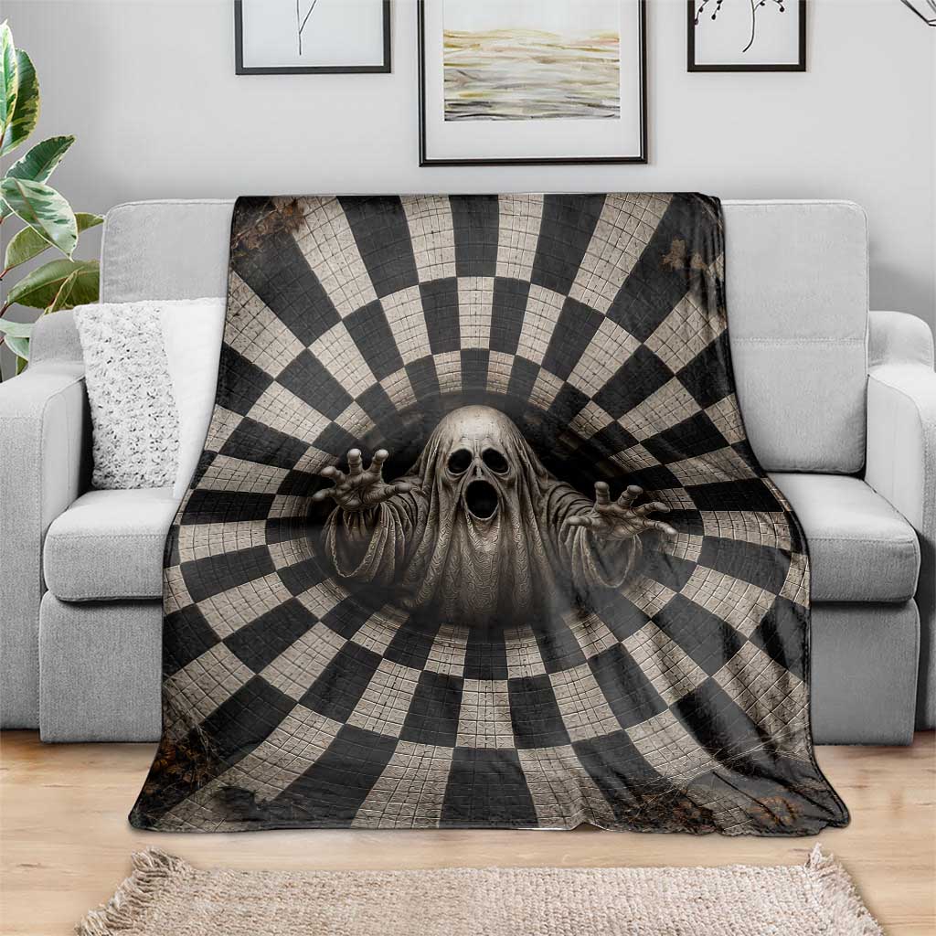 Spooky Screaming Ghost 3D Halloween Optical Illusion Throw Blanket Boo Sheet Checkerboard Vortex Graphic